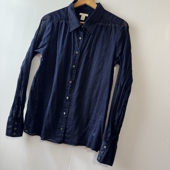 J Crew Womens Sz 8 Sheer Clip Dots Textured Button Down Blouse Navy - Picture 6 of 11